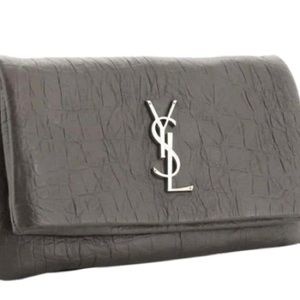 Saint Laurent West Hollywood Grey Leather Croc Embossed Clutch
